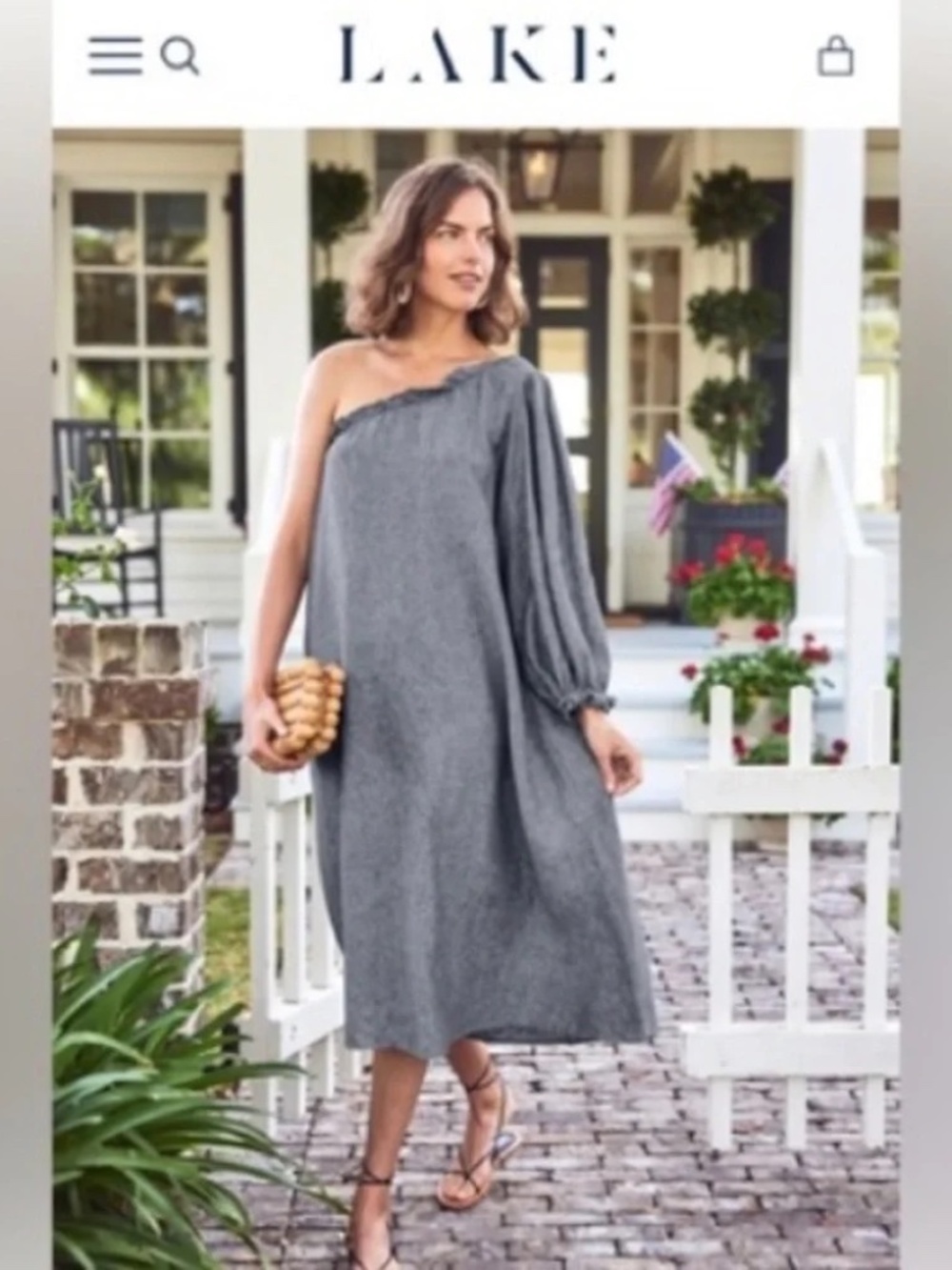 LAKE 100% Linen Milly One Shoulder Midi Dress